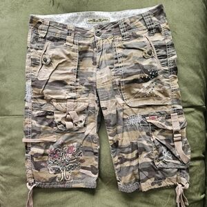 Miss Me Grunge Camo Shorts Y2K